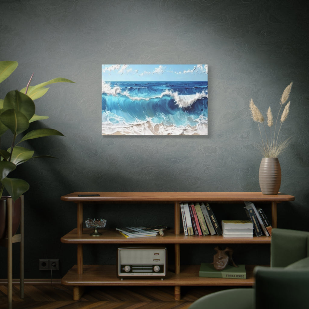 Ocean Waves Matte Canvas Wall Art — Blue Seascape Stretched Canvas