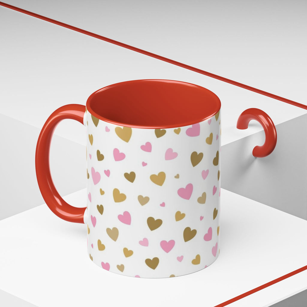 Pink & Gold Heart Accent Coffee Mug — Romantic Valentine’s Tea & Coffee Cup