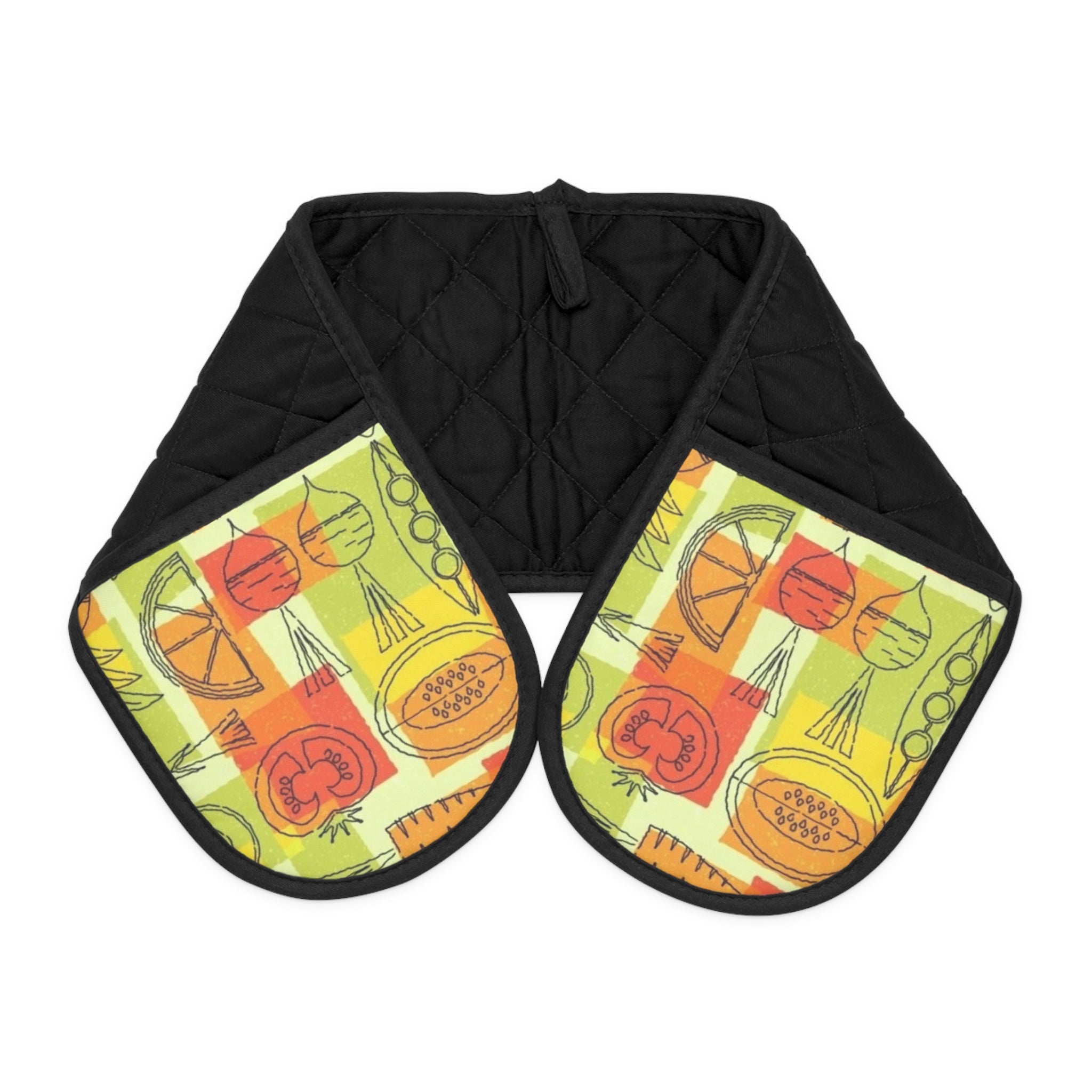 Retro Citrus Oven Mitt Set — Double-Ended Pot Holder for Kitchens