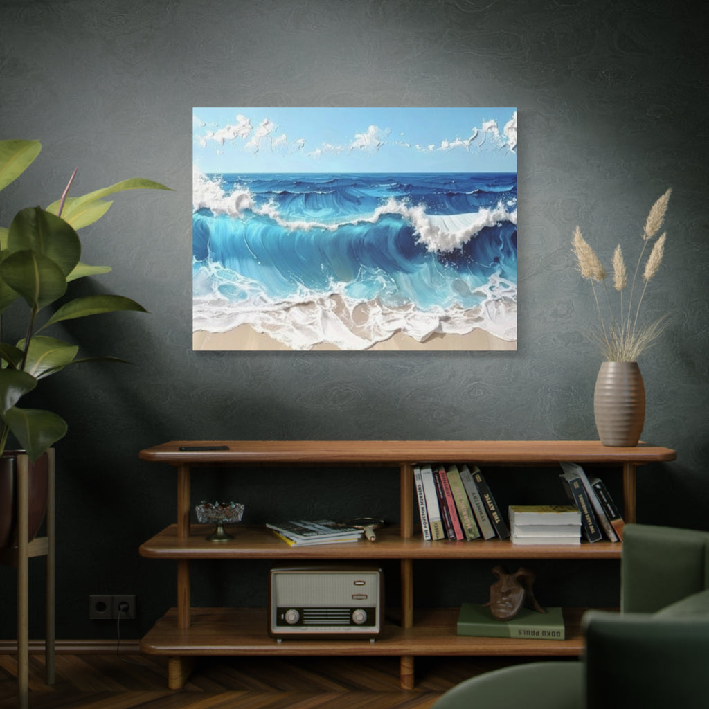 Ocean Waves Matte Canvas Wall Art — Blue Seascape Stretched Canvas