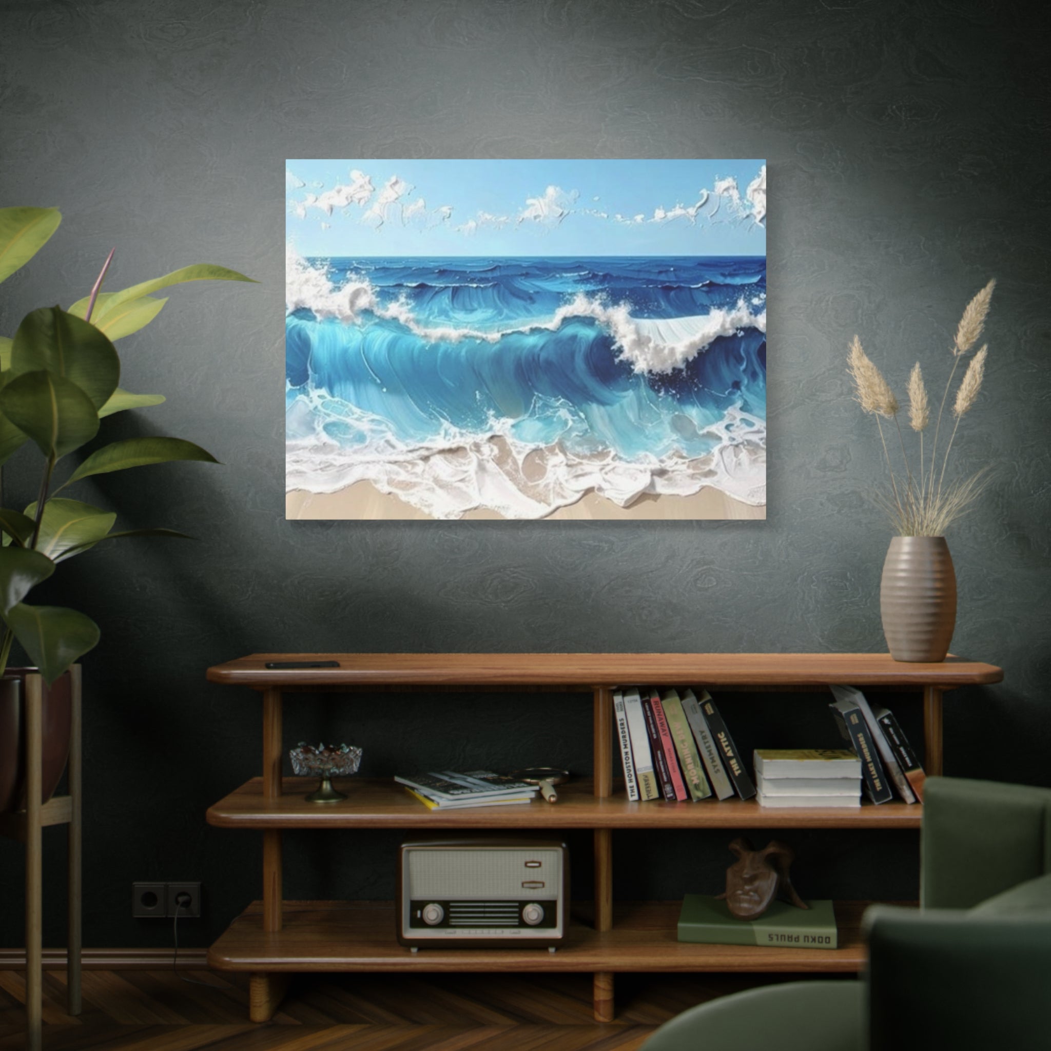 Ocean Waves Matte Canvas Wall Art — Blue Seascape Stretched Canvas