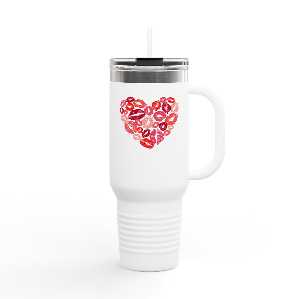 40oz Insulated Travel Mug — Pink Lipstick Kiss Heart Design
