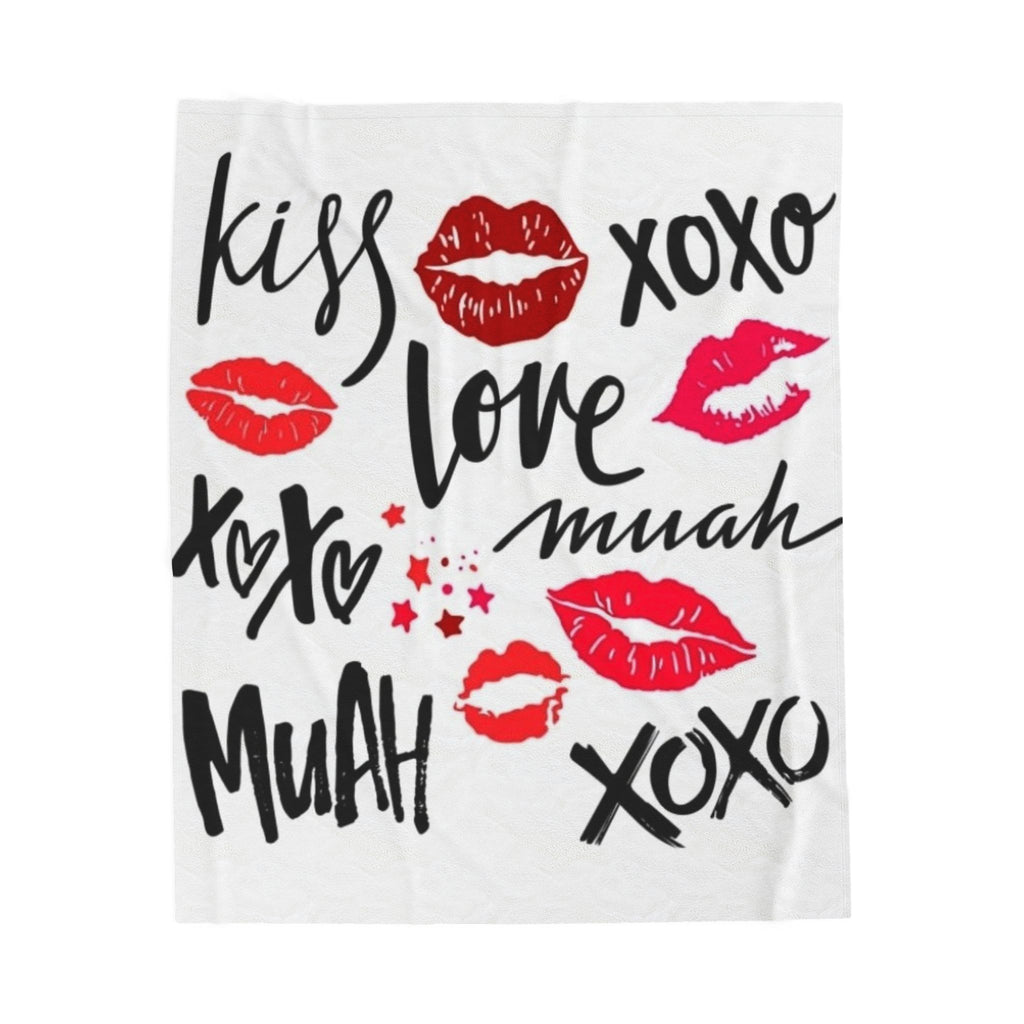 Velveteen Plush Blanket — XOXO Love Kiss Pattern, Romantic Valentine’s Throw