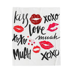 Velveteen Plush Blanket — XOXO Love Kiss Pattern, Romantic Valentine’s Throw
