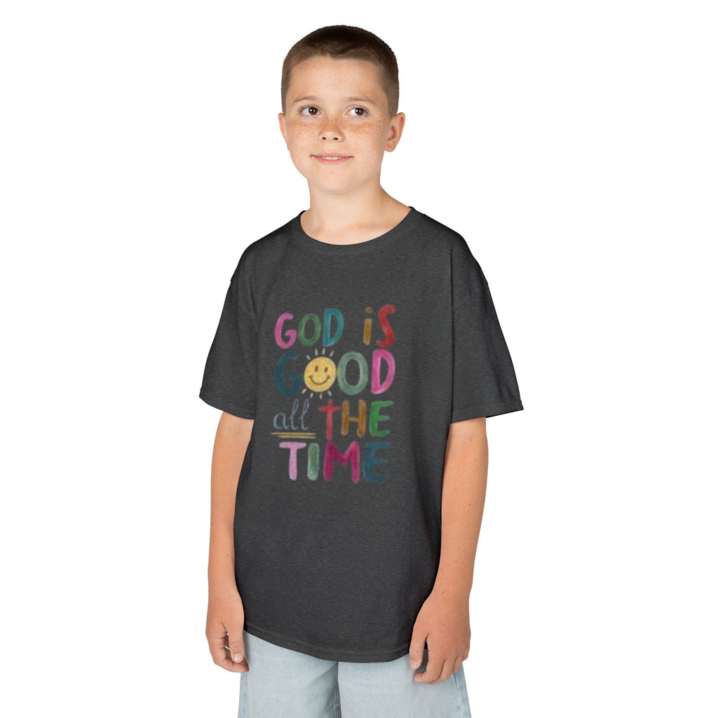 Kids Tee — "God Is Good All The Time" Colorful Faith Graphic