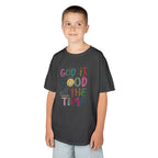 Kids Tee — "God Is Good All The Time" Colorful Faith Graphic
