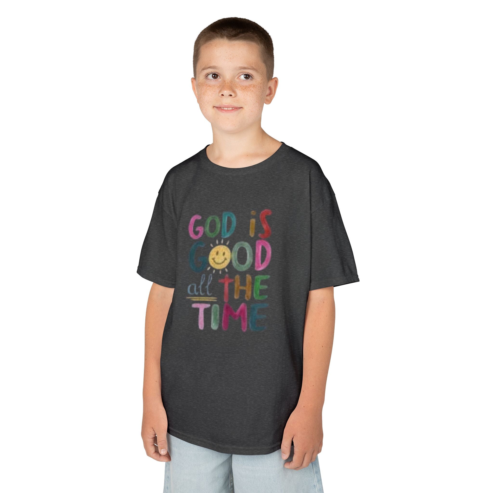 Kids Tee — "God Is Good All The Time" Colorful Faith Graphic