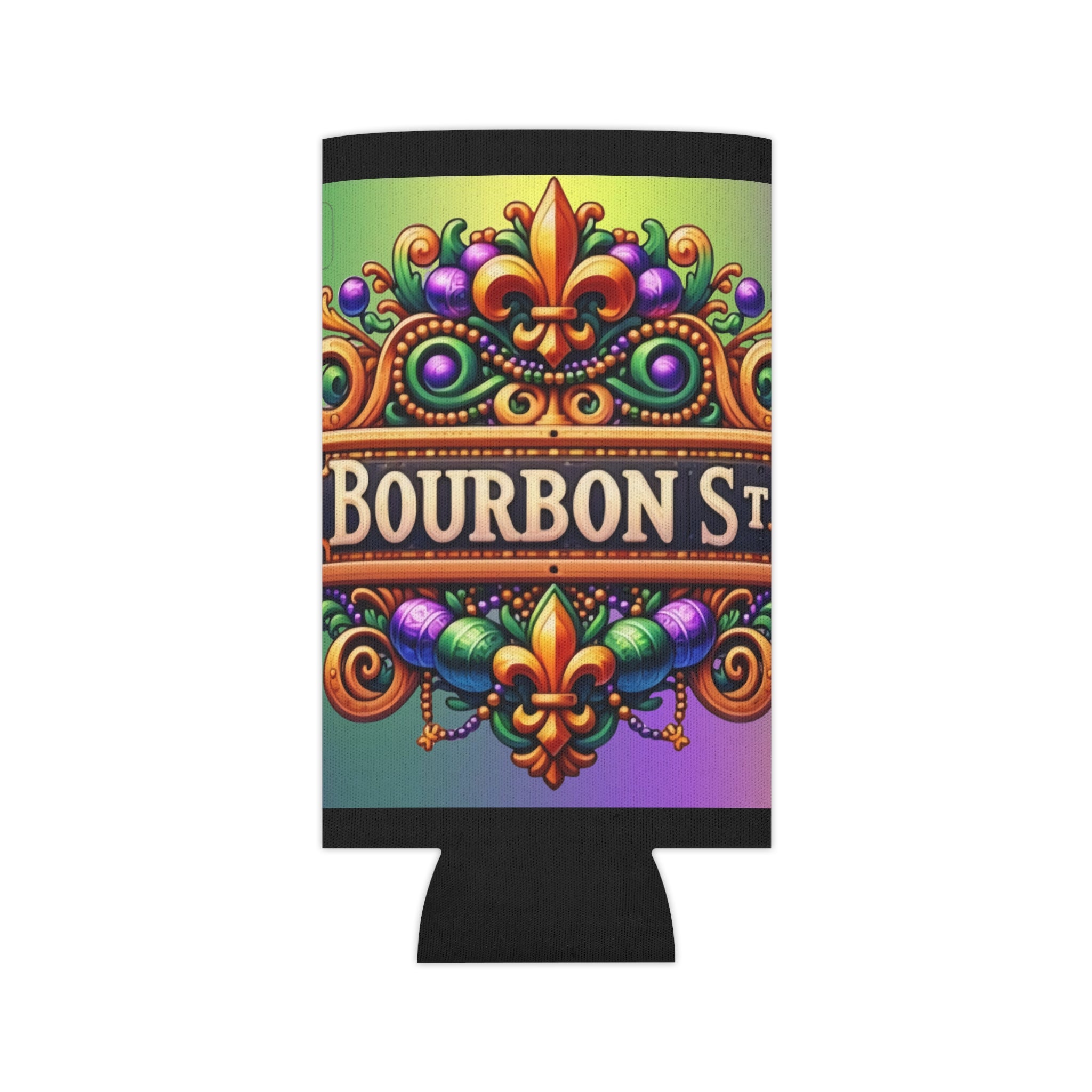 Can Cooler — Bourbon Street Mardi Gras Fleur-de-Lis Beverage Koozie