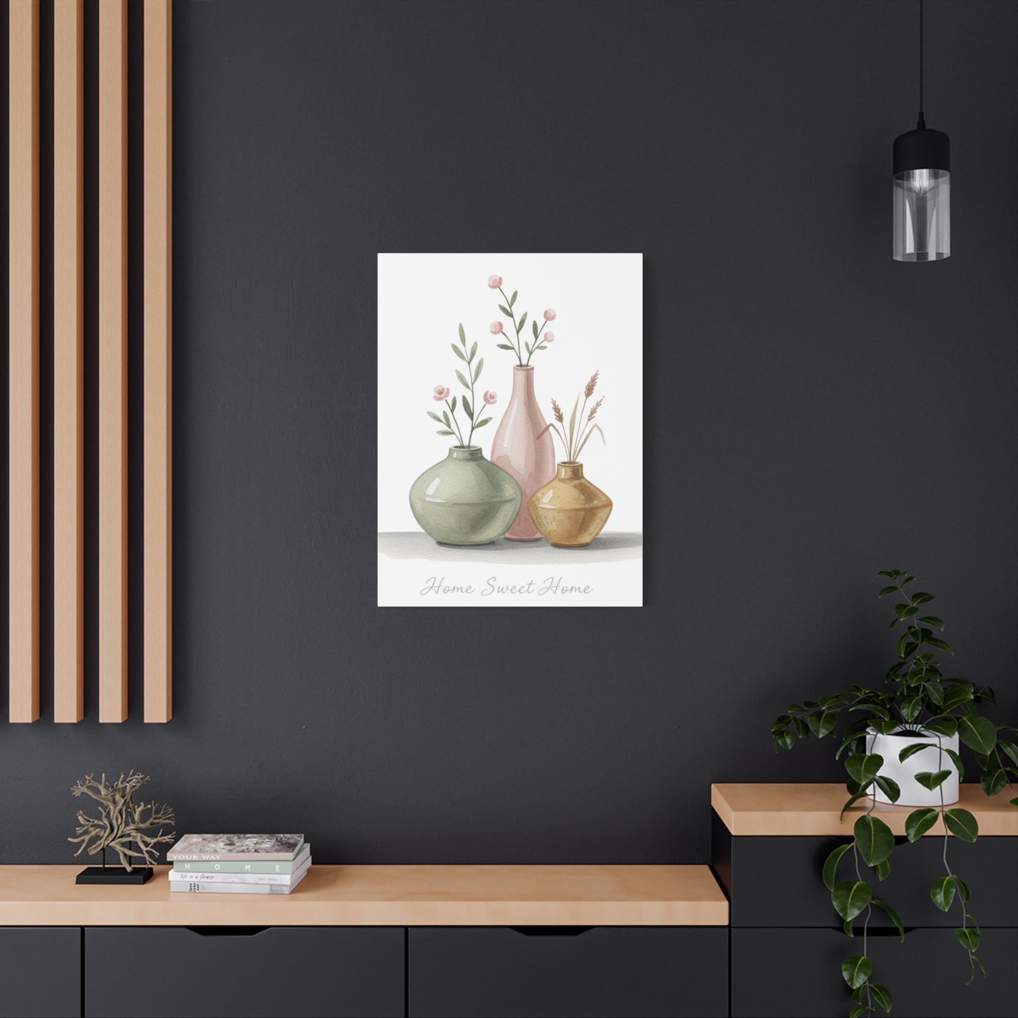 Home Sweet Home Canvas Wall Art — Pastel Vases Still Life Matte Stretched Canvas