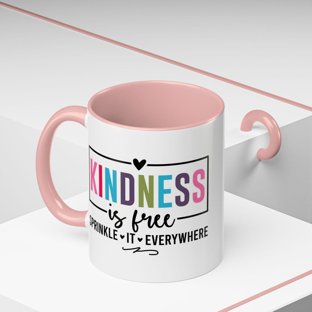 Kindness Is Free Accent Coffee Mug — Inspirational Pink Interior 11/15oz
