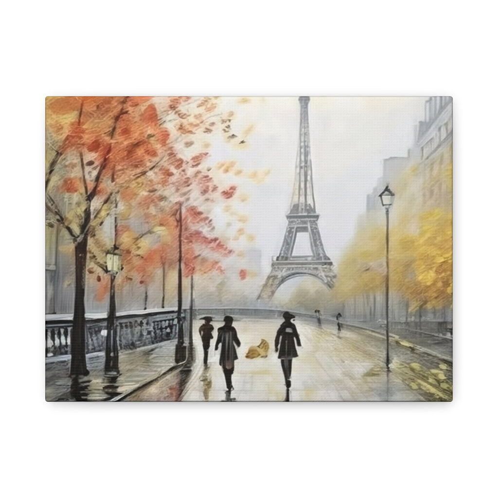 Paris Eiffel Tower Autumn Street Matte Canvas Wall Art, Stretched 1.25"