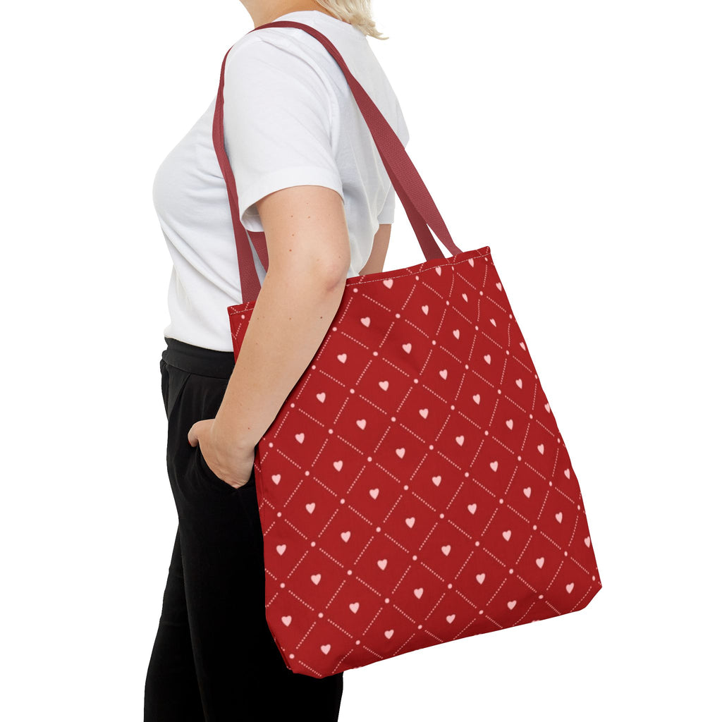 Valentine Red Diamond Heart Tote Bag — All-Over Print Canvas Shopper
