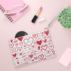 Valentine Heart Doodle Clutch Bag – Red Love Pattern Wristlet