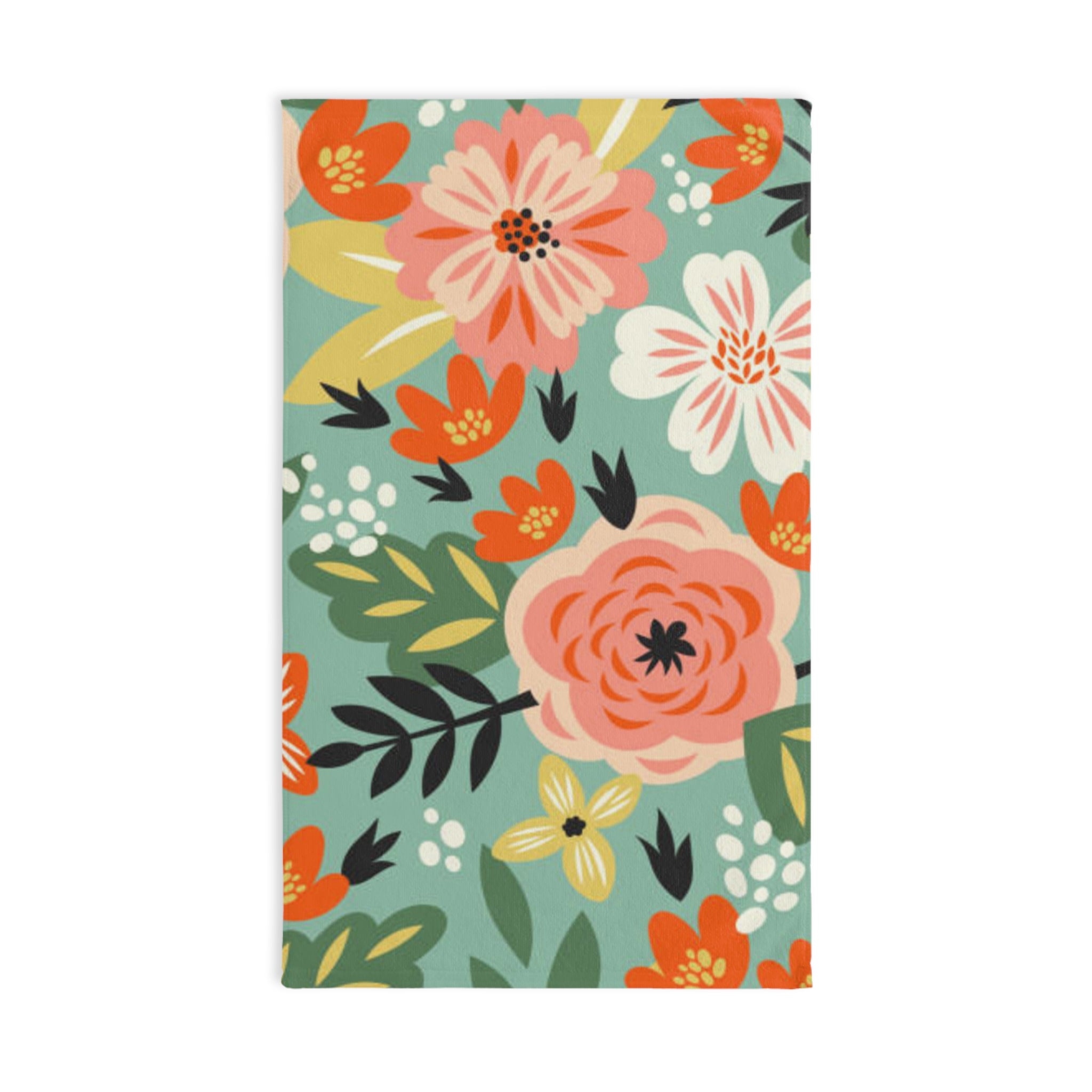 Floral Hand Towel — Coral & Teal Garden Bouquet