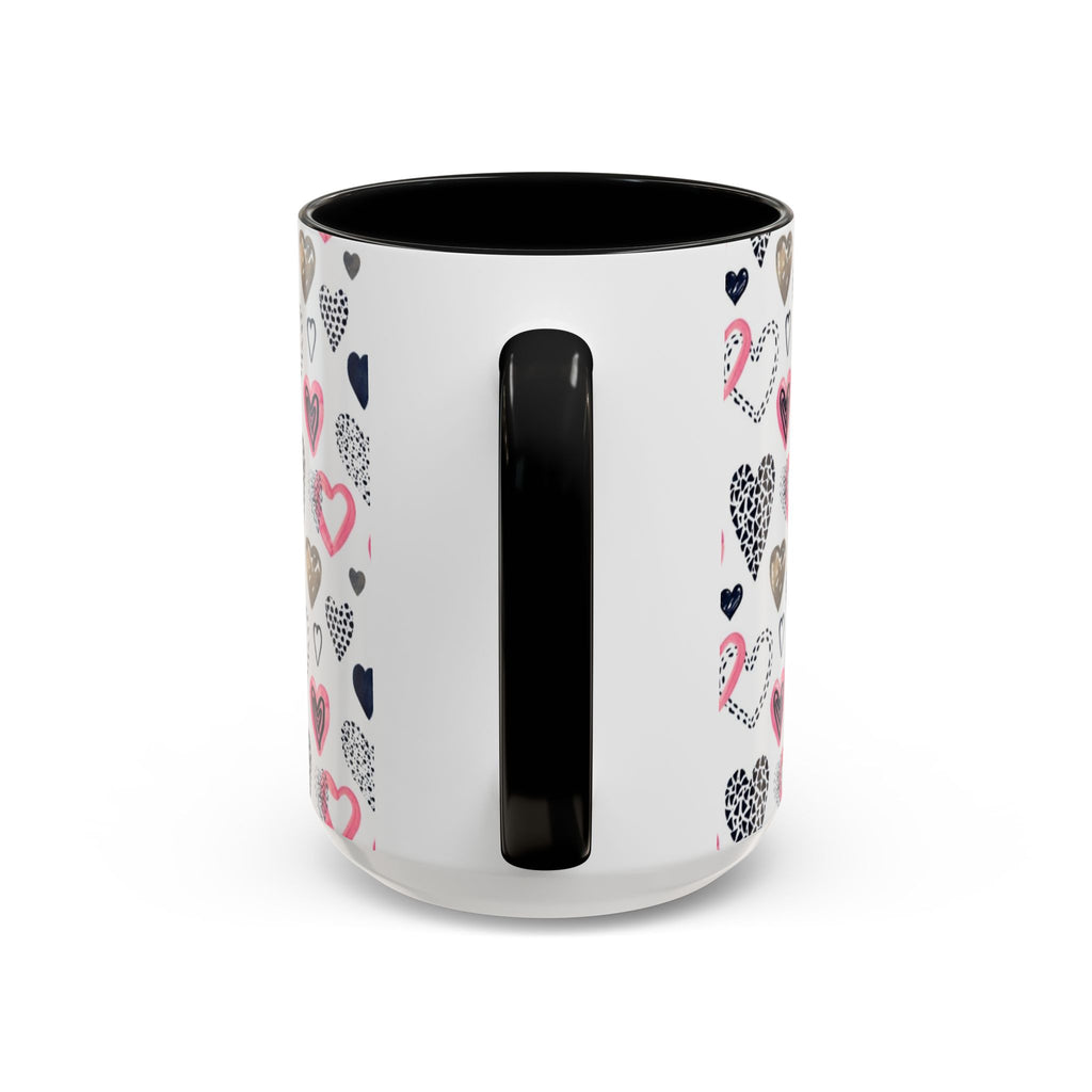 Heart Pattern Accent Coffee Mug — Pink & Navy Love Design (11/15 oz)