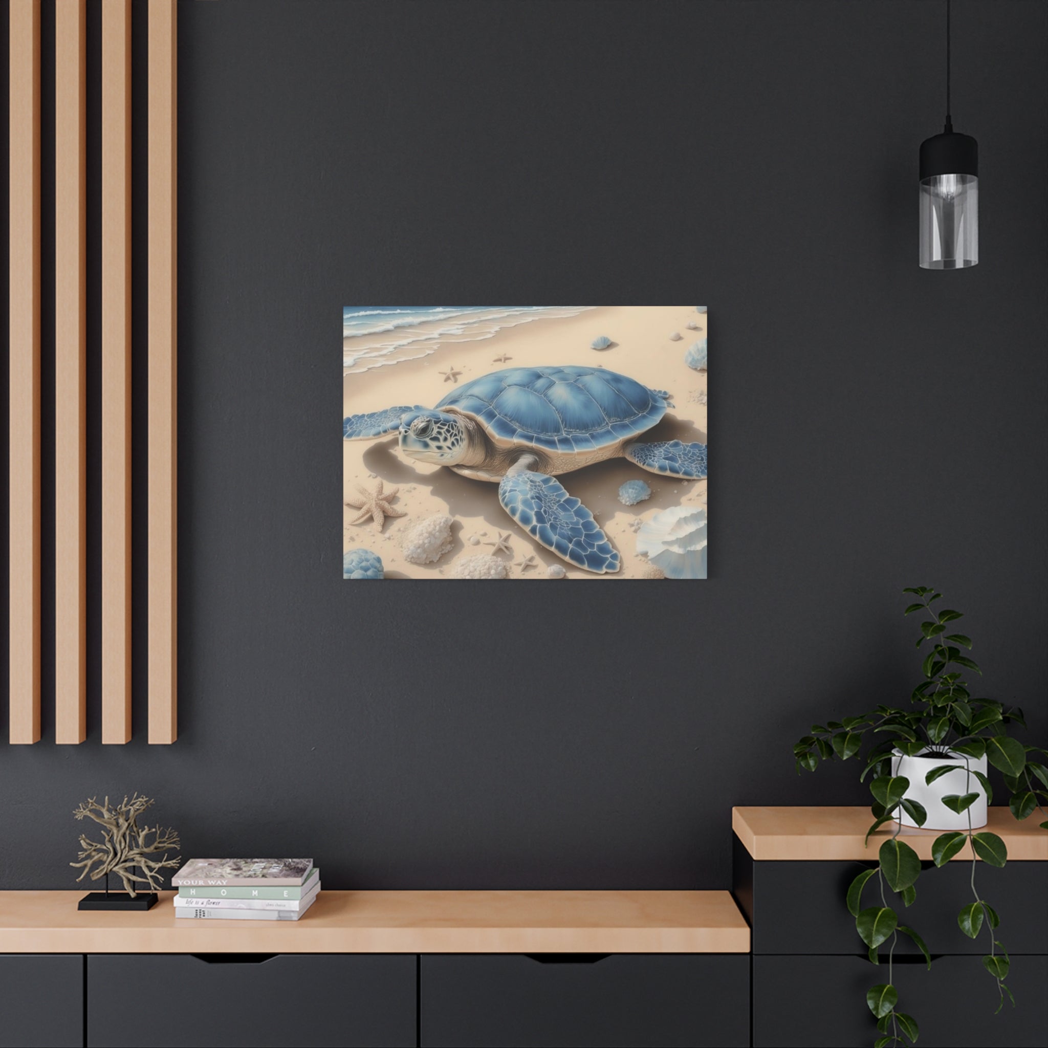 Blue Sea Turtle Canvas Art — Coastal Beach Wall Decor