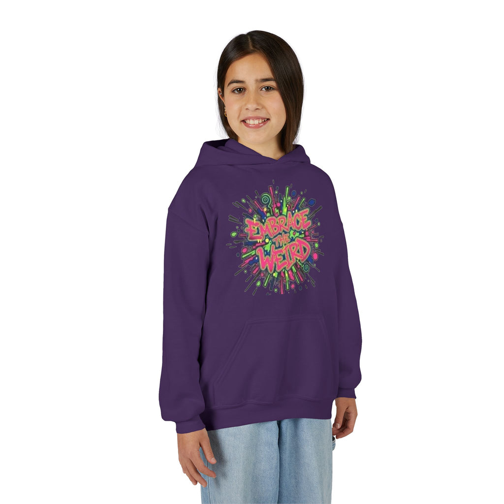 Youth Hoodie — "Embrace the Weird" Colorful Graffiti Graphic