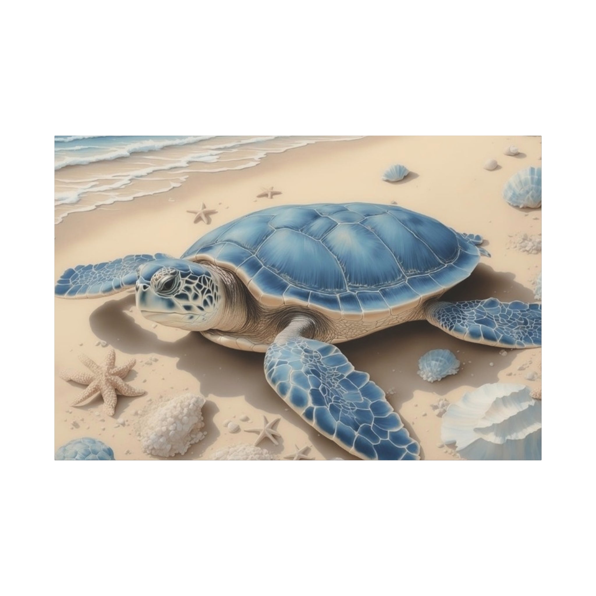 Blue Sea Turtle Canvas Art — Coastal Beach Wall Decor