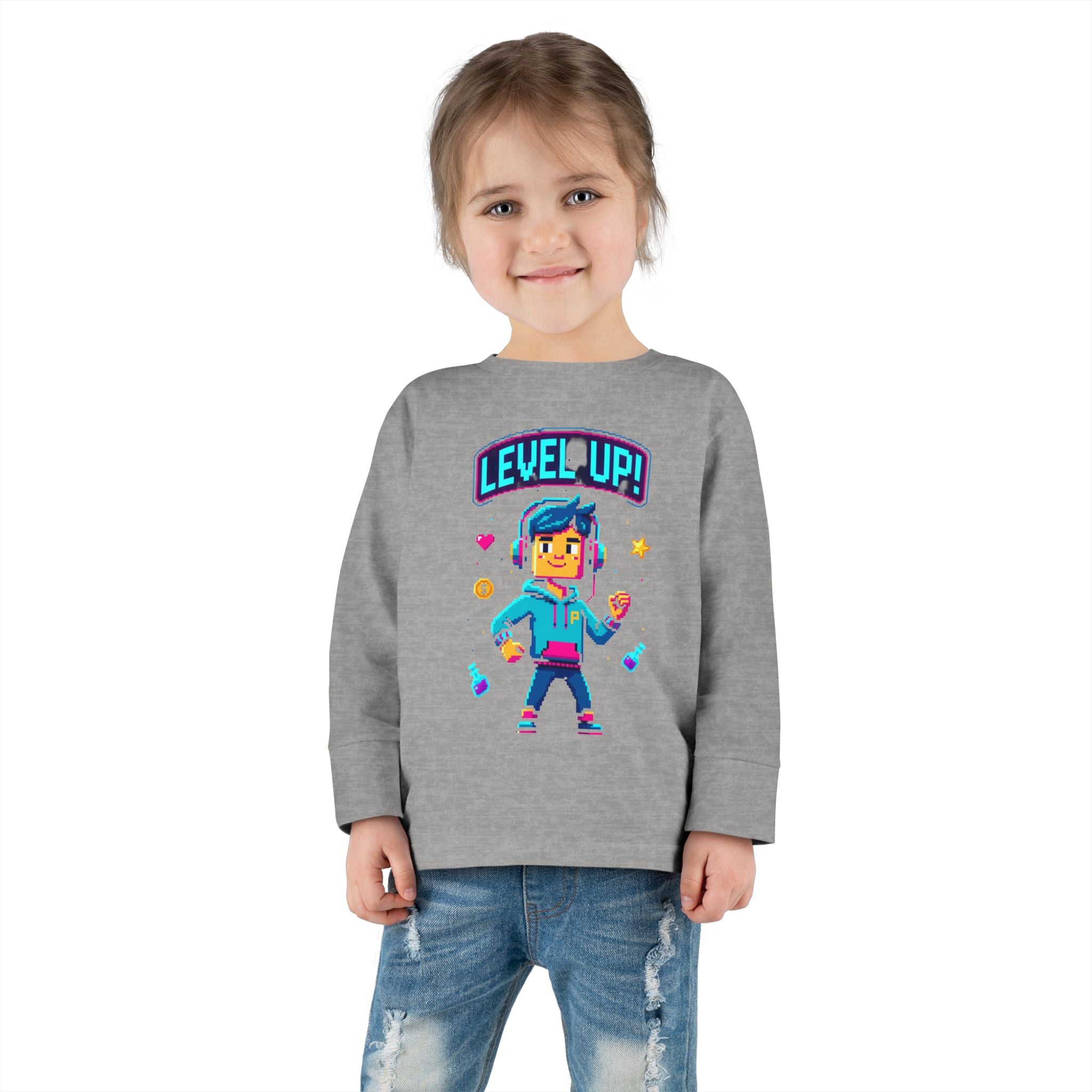 Level Up! Toddler Long Sleeve Tee — Cute Gamer Birthday Shirt