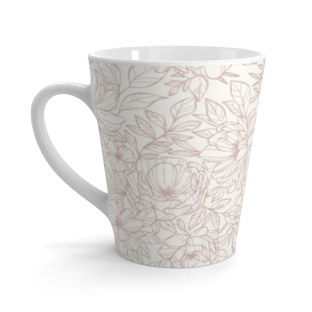 Floral Latte Mug — Soft Pink Hand-Drawn Flower Pattern Coffee Cup