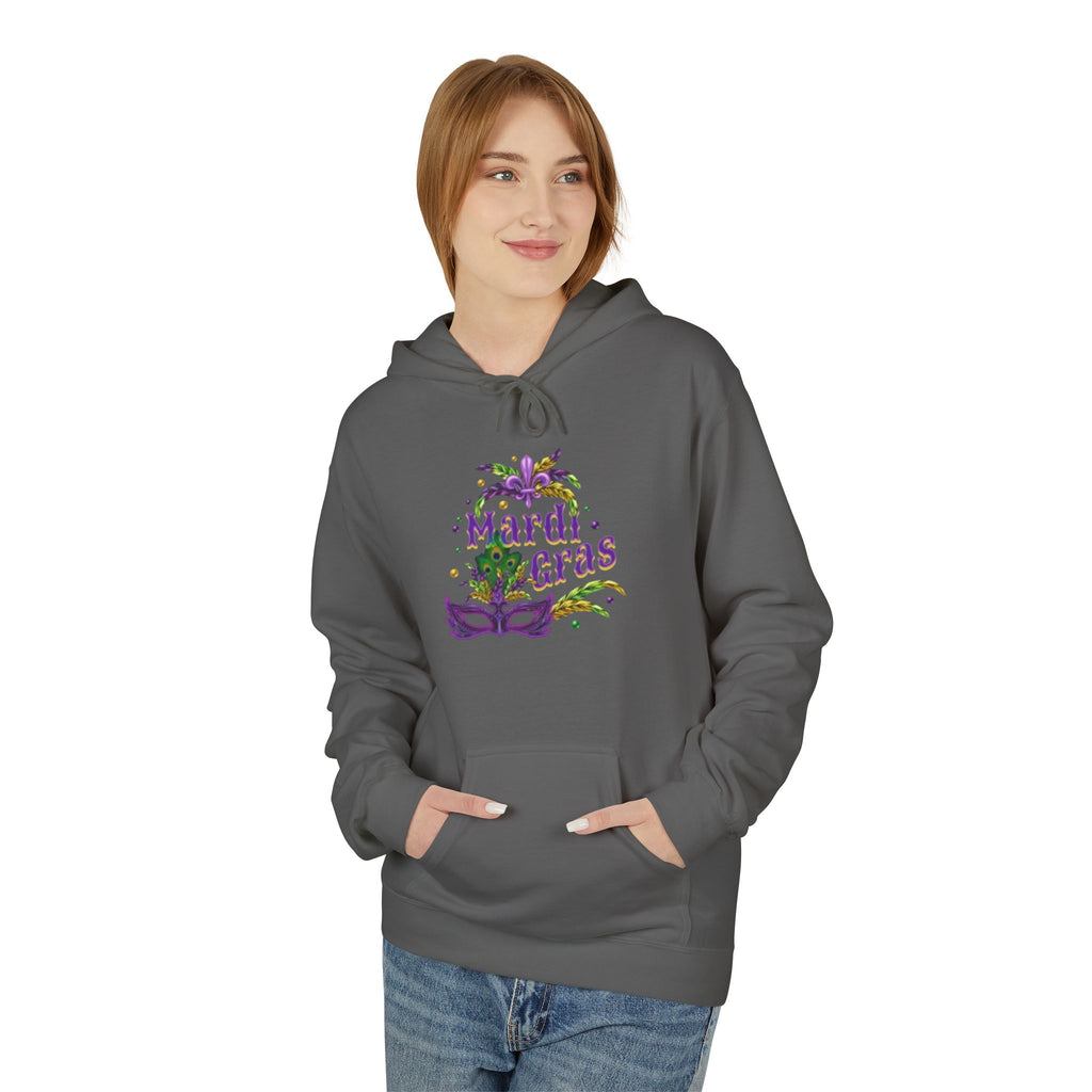 Mardi Gras Mask Hoodie — Purple Green Gold Carnival Pullover