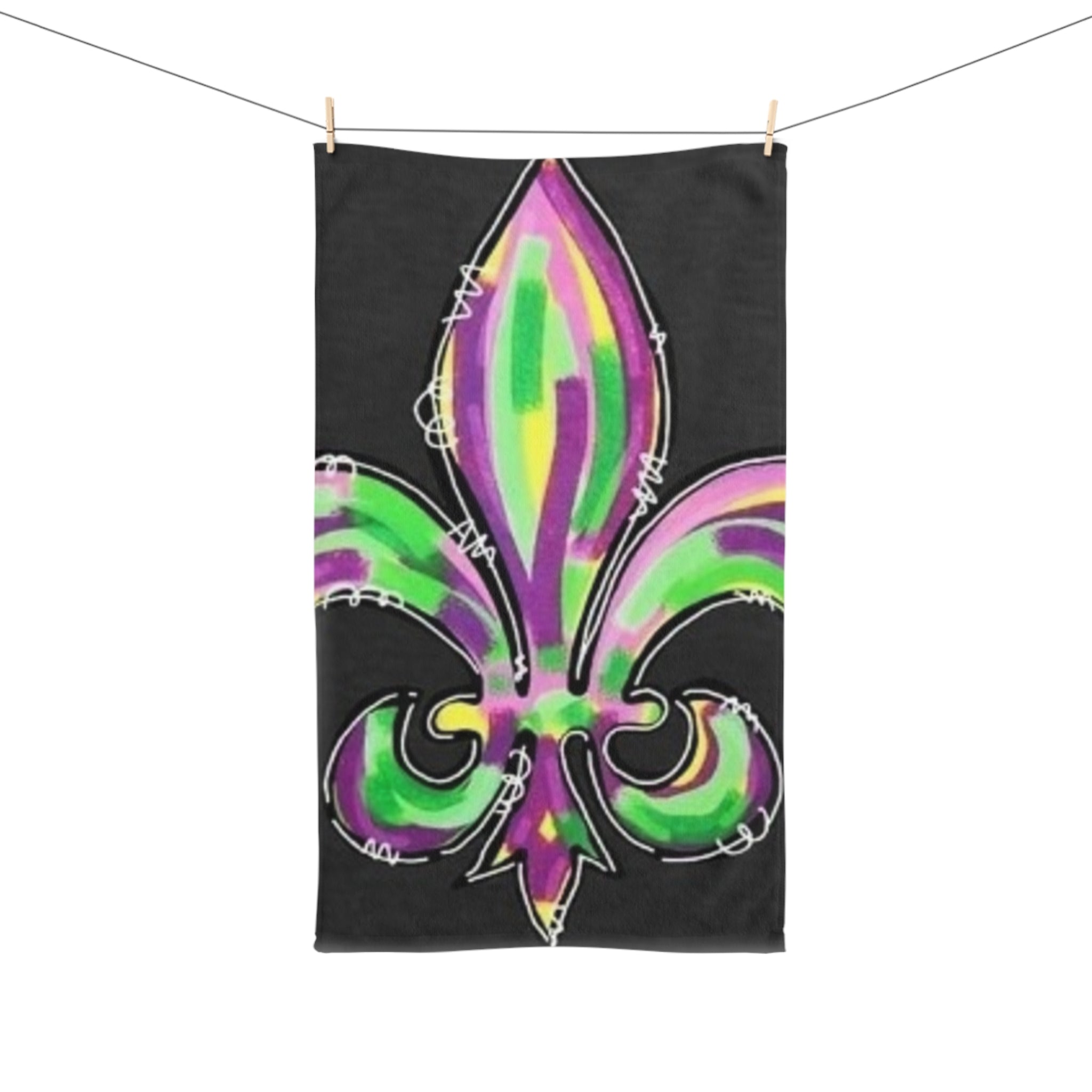 Mardi Gras Fleur-de-Lis Hand Towel — Purple, Green & Gold Kitchen Towel