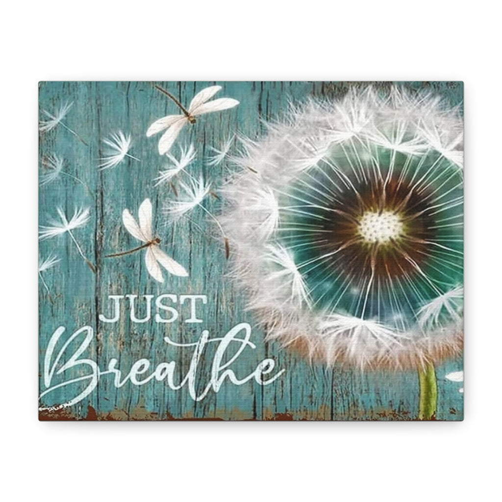 Canvas Wall Art — "Just Breathe" Dandelion Rustic Teal