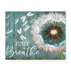 Canvas Wall Art — "Just Breathe" Dandelion Rustic Teal