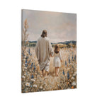 Jesus and Child Walking in Field Canvas Art - Religious Wall Decor
