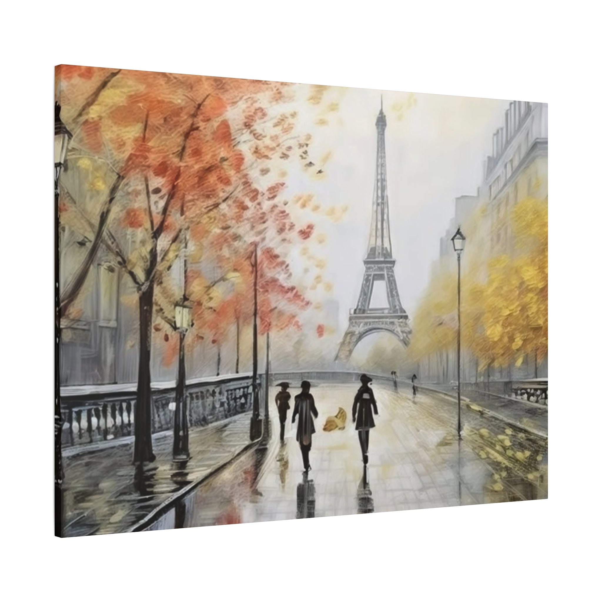 Paris Eiffel Tower Autumn Street Matte Canvas Wall Art, Stretched 1.25"