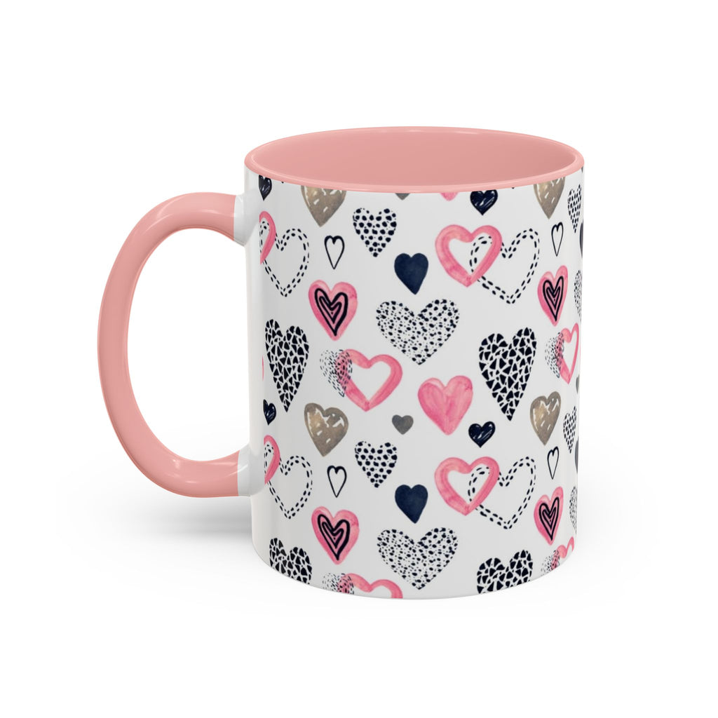 Heart Pattern Accent Coffee Mug — Pink & Navy Love Design (11/15 oz)