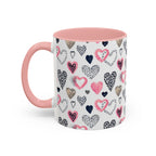 Heart Pattern Accent Coffee Mug — Pink & Navy Love Design (11/15 oz)