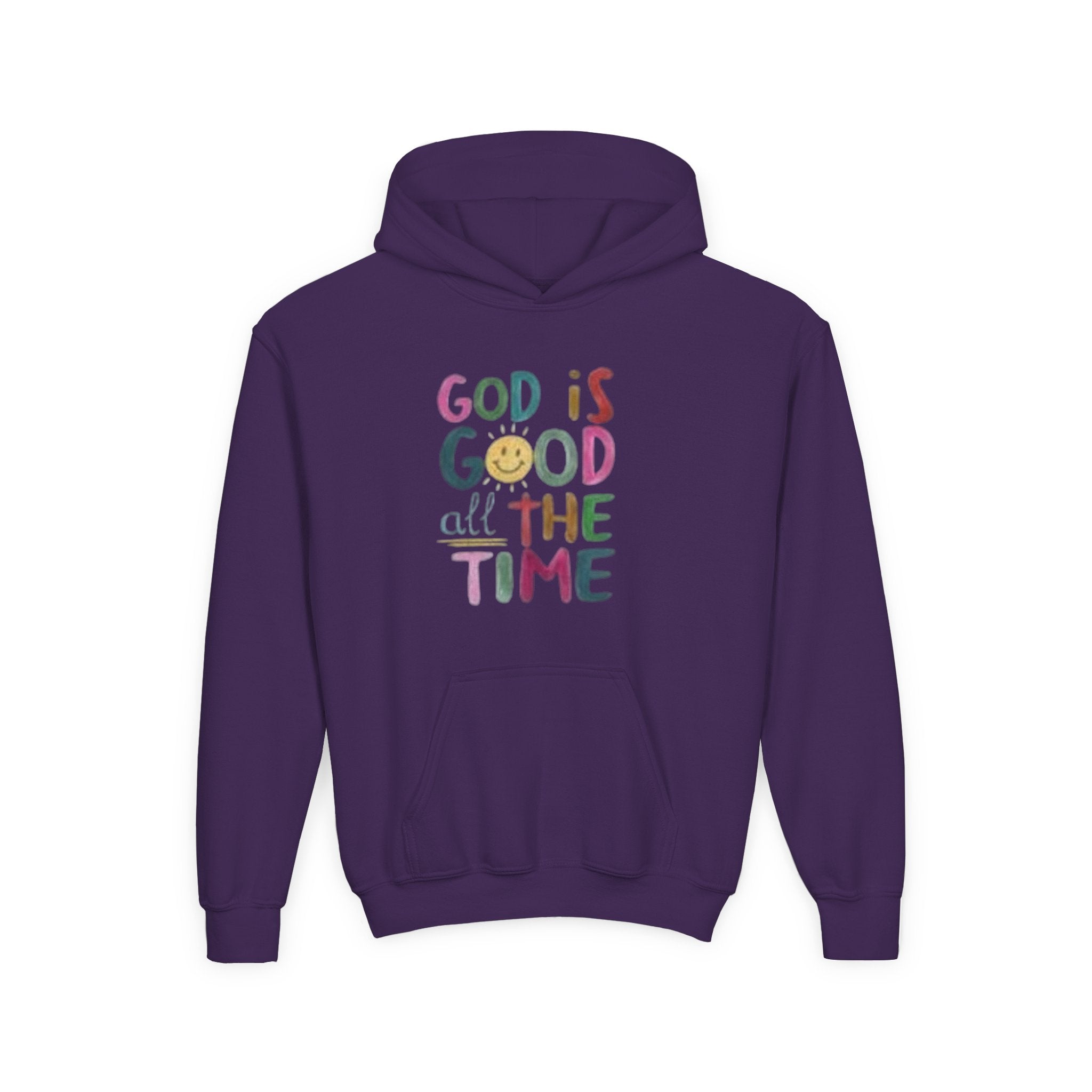 Youth Hoodie — "God Is Good All The Time" Colorful Faith Pullover