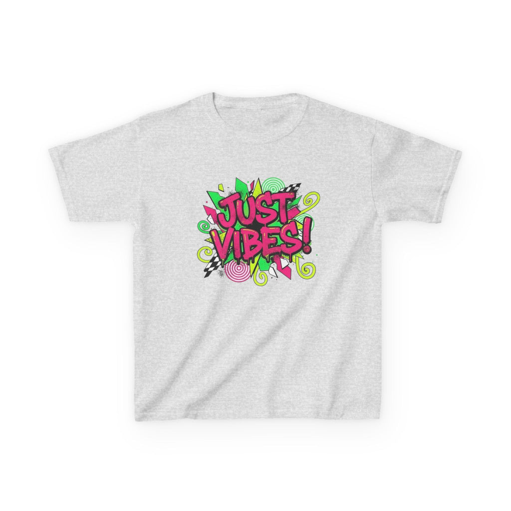 Kids T‑Shirt — "Just Vibes" Neon Graffiti Graphic Tee for Playful, Trendy Kids
