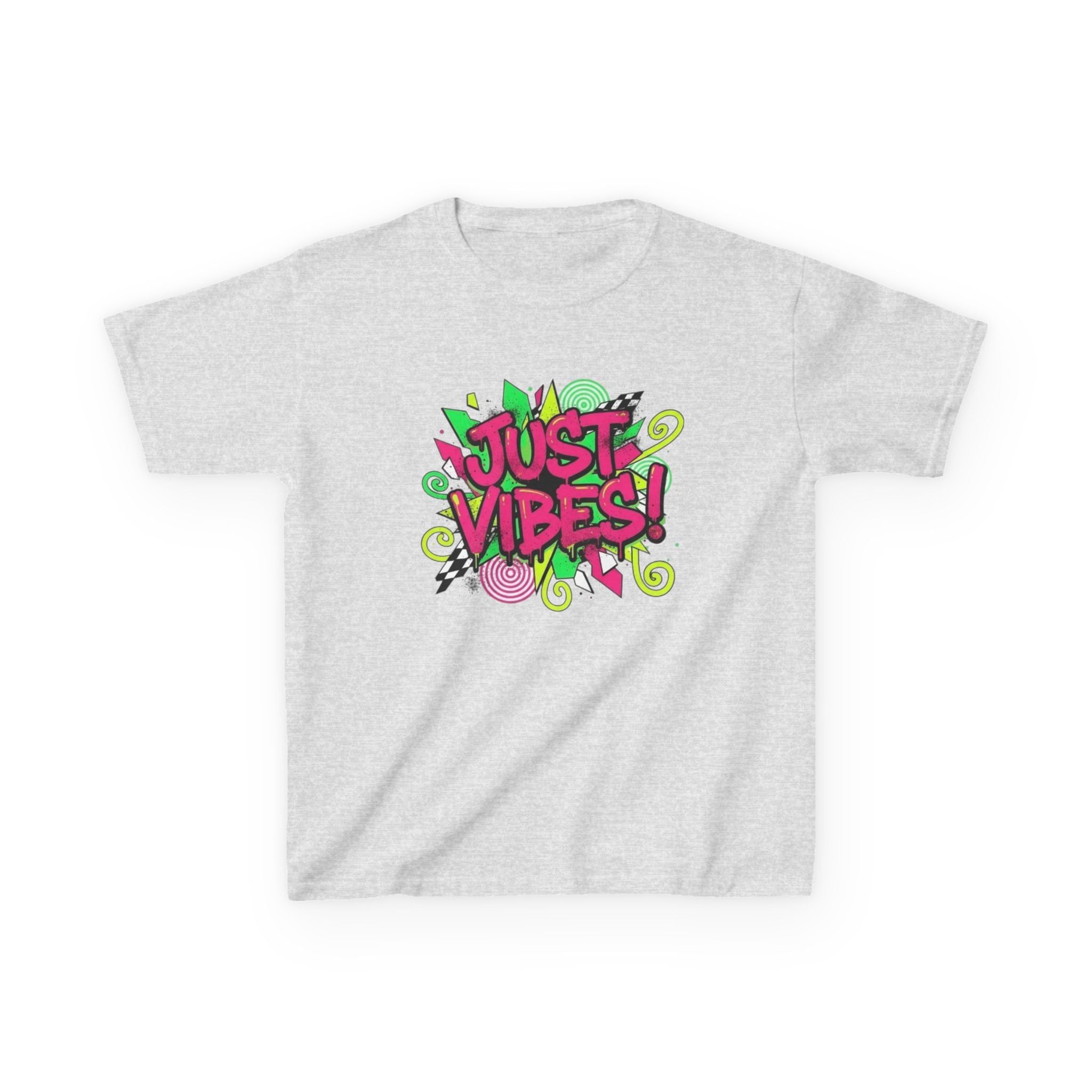 Kids T‑Shirt — "Just Vibes" Neon Graffiti Graphic Tee for Playful, Trendy Kids