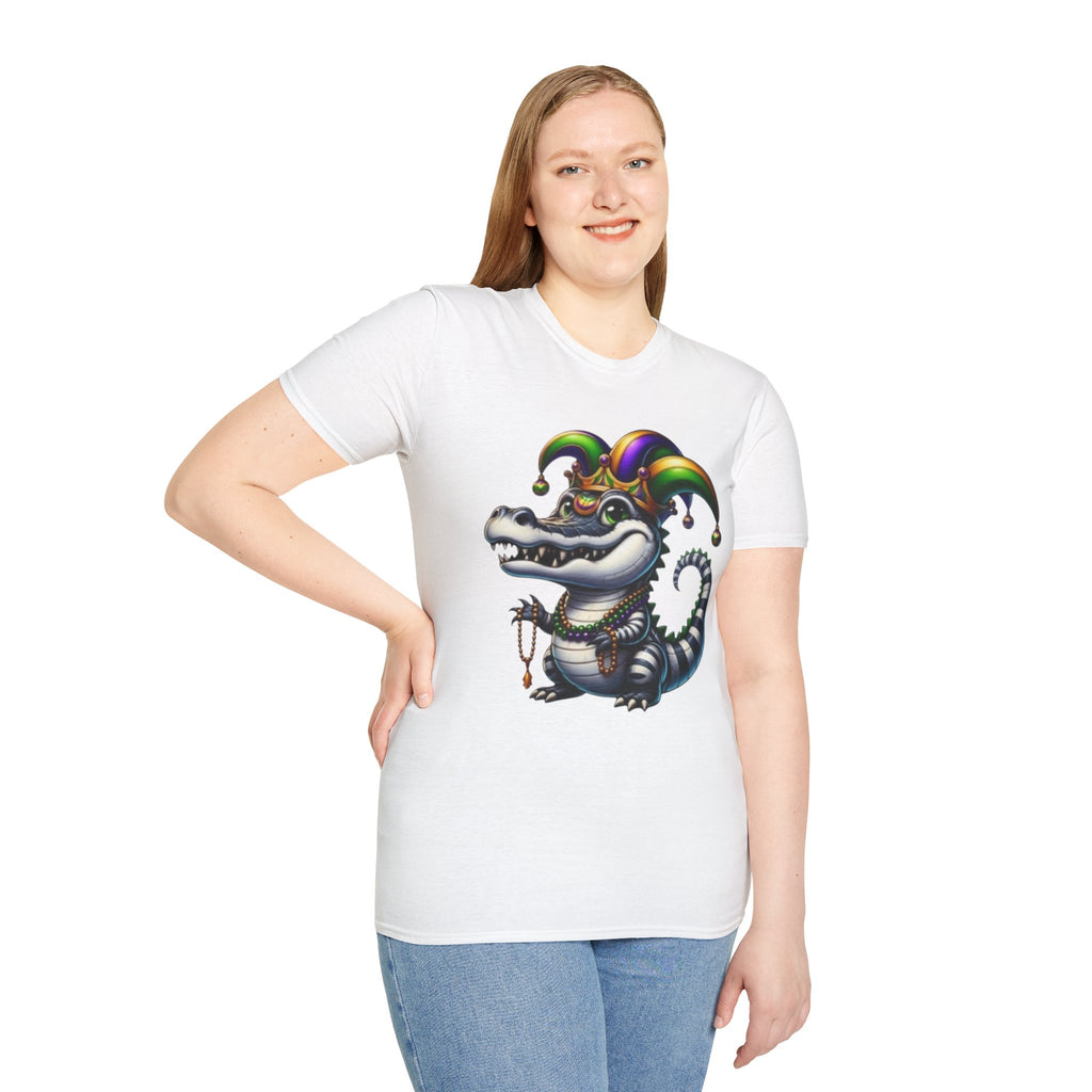 Mardi Gras Jester Alligator T-Shirt — Carnival Croc Graphic Tee