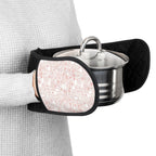 Quilted Double Oven Mitts with Blush Sequin Accent — Heat-Resistant Barbecue & Baking Glove