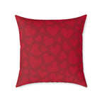 Red Heart Pattern Square Pillow - Valentine Decorative Throw Cushion