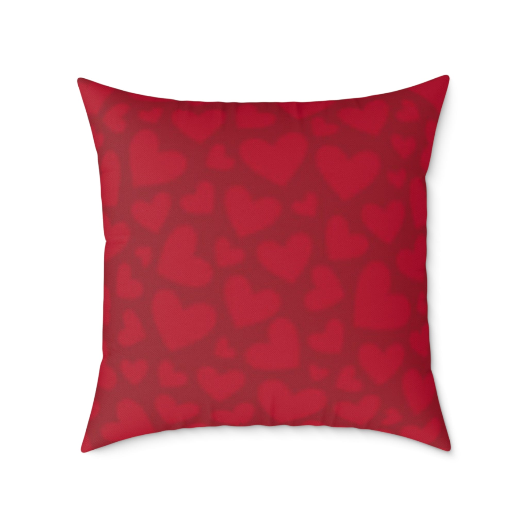 Red Heart Pattern Square Pillow - Valentine Decorative Throw Cushion