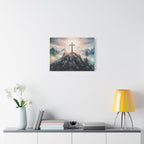 Cross on Mountain Matte Canvas Wall Art — Christian Inspirational Landscape