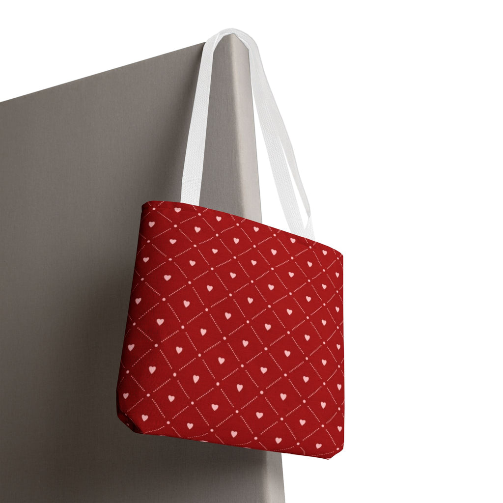 Valentine Red Diamond Heart Tote Bag — All-Over Print Canvas Shopper