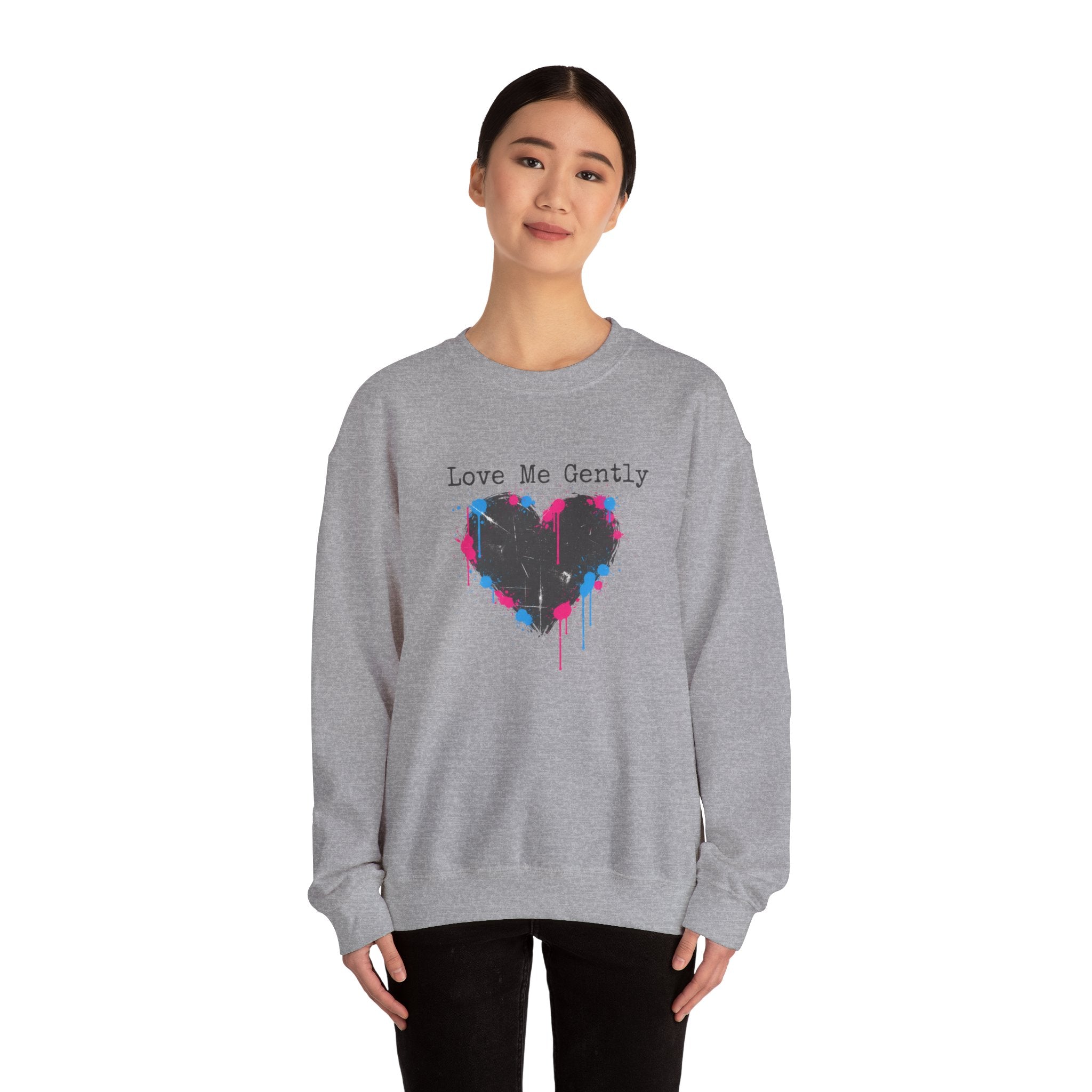 Love Me Gently Grunge Heart Sweatshirt | punk heart design, distressed love