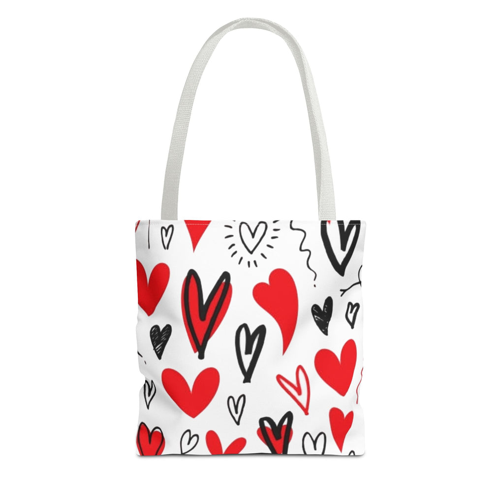 Heart Pattern Tote Bag — Red & Black Doodle Hearts All-Over Print