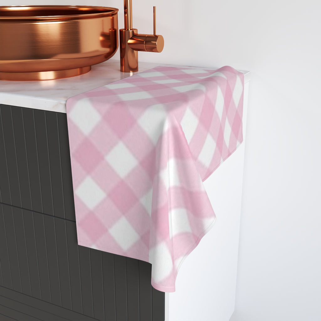 Pink Gingham Hand Towel — Cute Farmhouse Kitchen & Bathroom Accent
