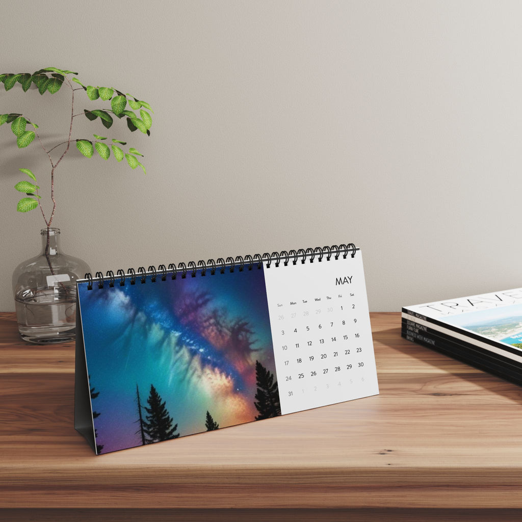 2026 Aurora Desktop Calendar - Scenic Monthly Grid