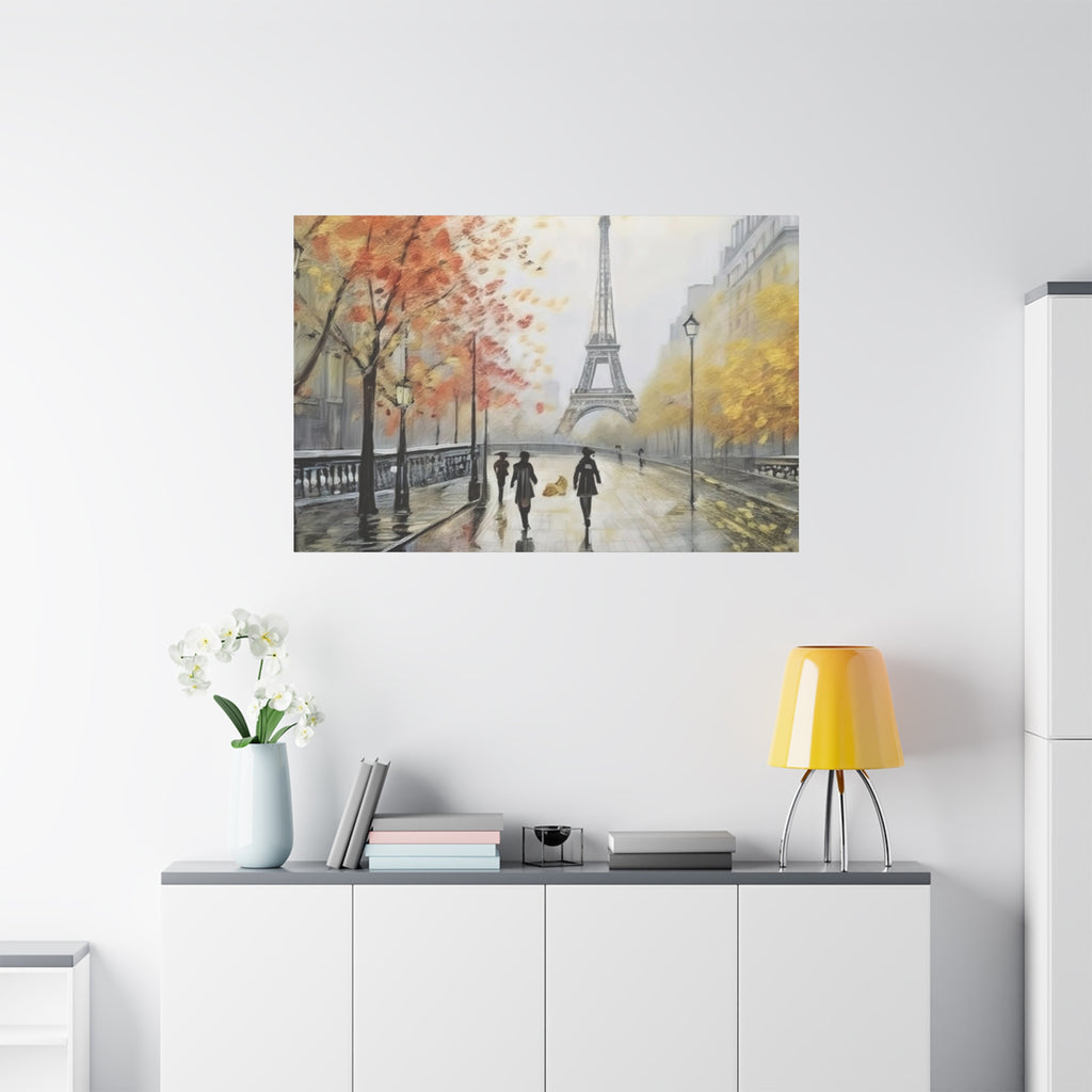 Paris Eiffel Tower Autumn Street Matte Canvas Wall Art, Stretched 1.25"
