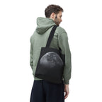 Full Moon Black Tote Bag — Moon Phase AOP Canvas Tote for Night Lovers