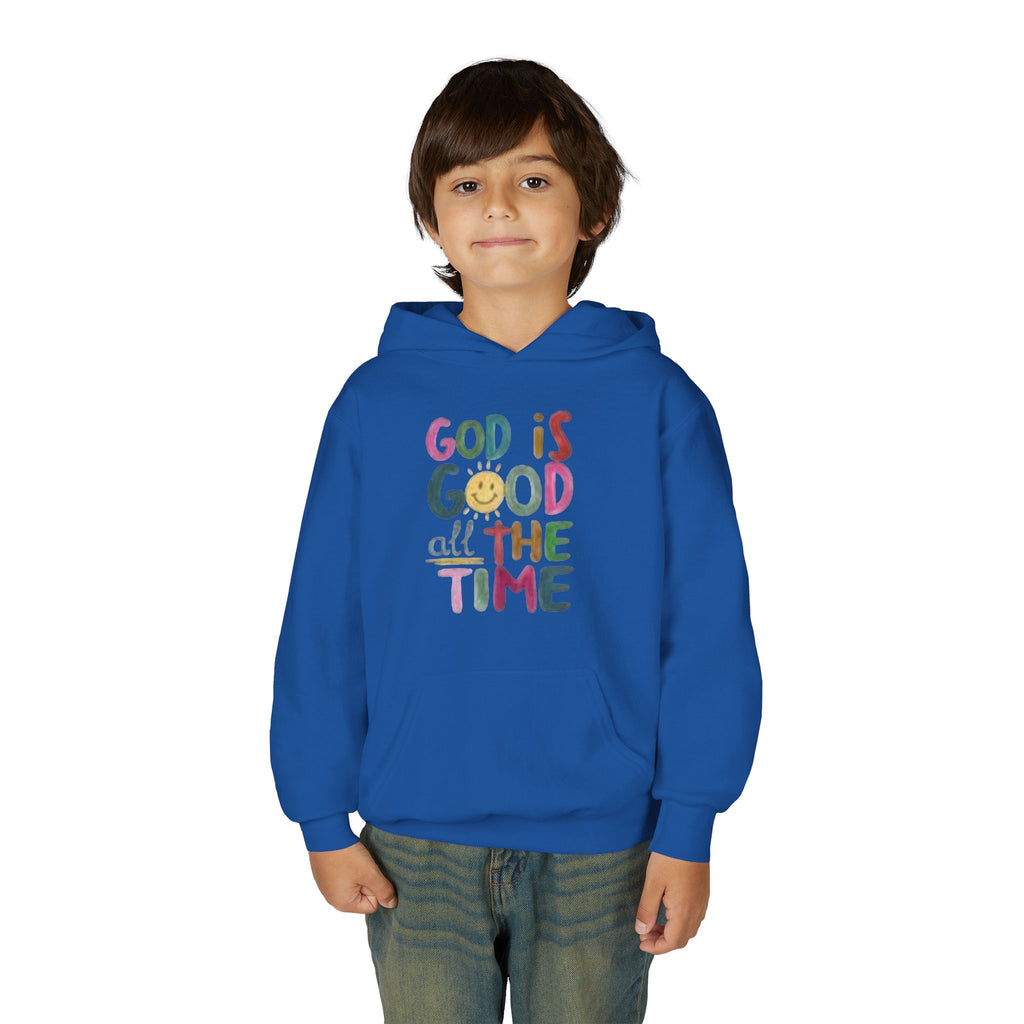 Youth Hoodie — "God Is Good All The Time" Colorful Faith Pullover