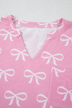Valentine Bow Waffle Knit T-Shirt and Shorts Set