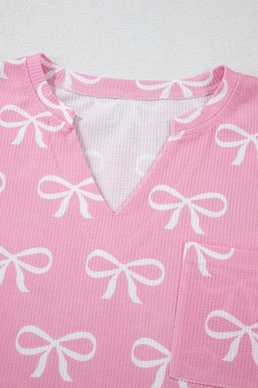 Valentine Bow Waffle Knit T-Shirt and Shorts Set